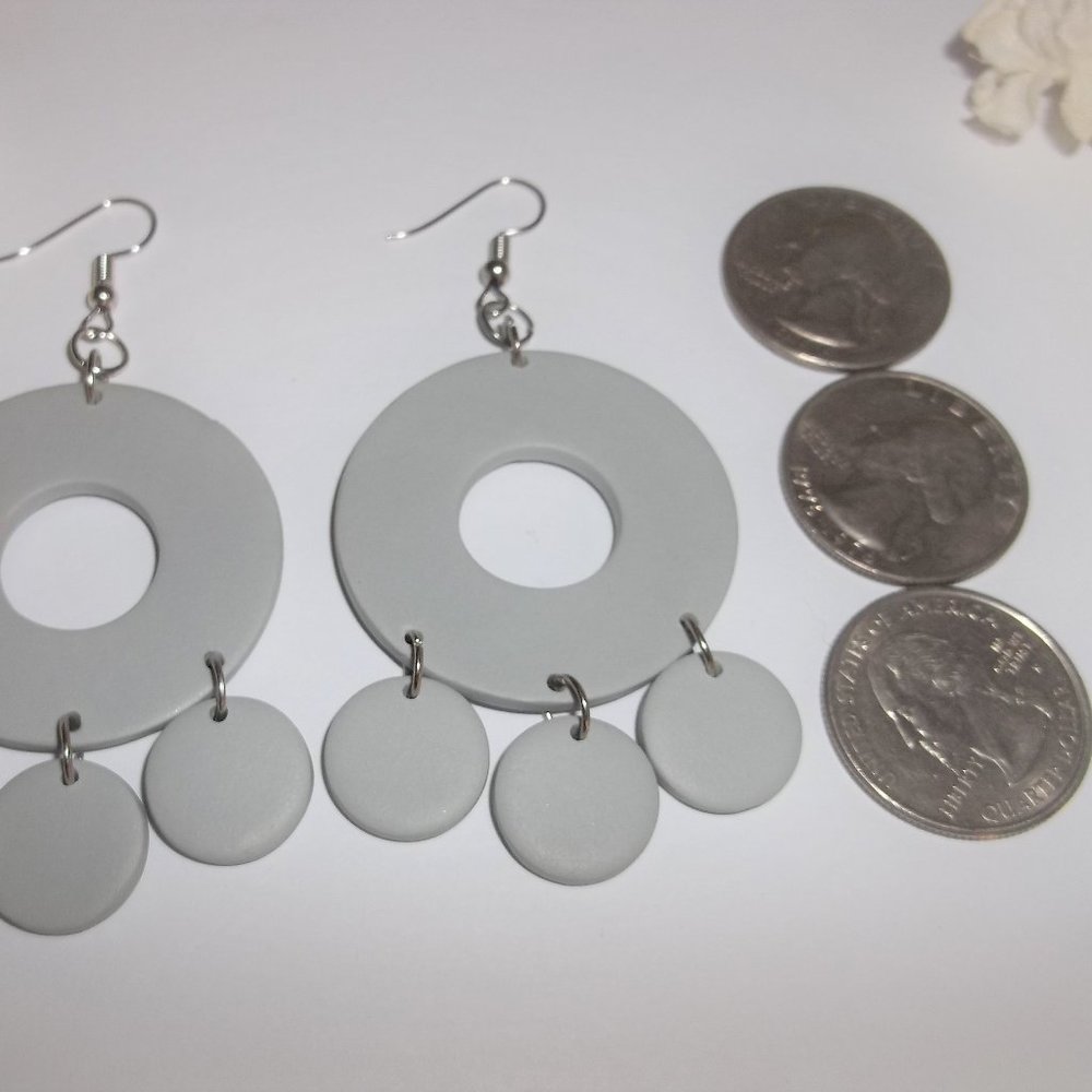 Earrings Gray Dark Silver Statement Circle Chande… - image 2